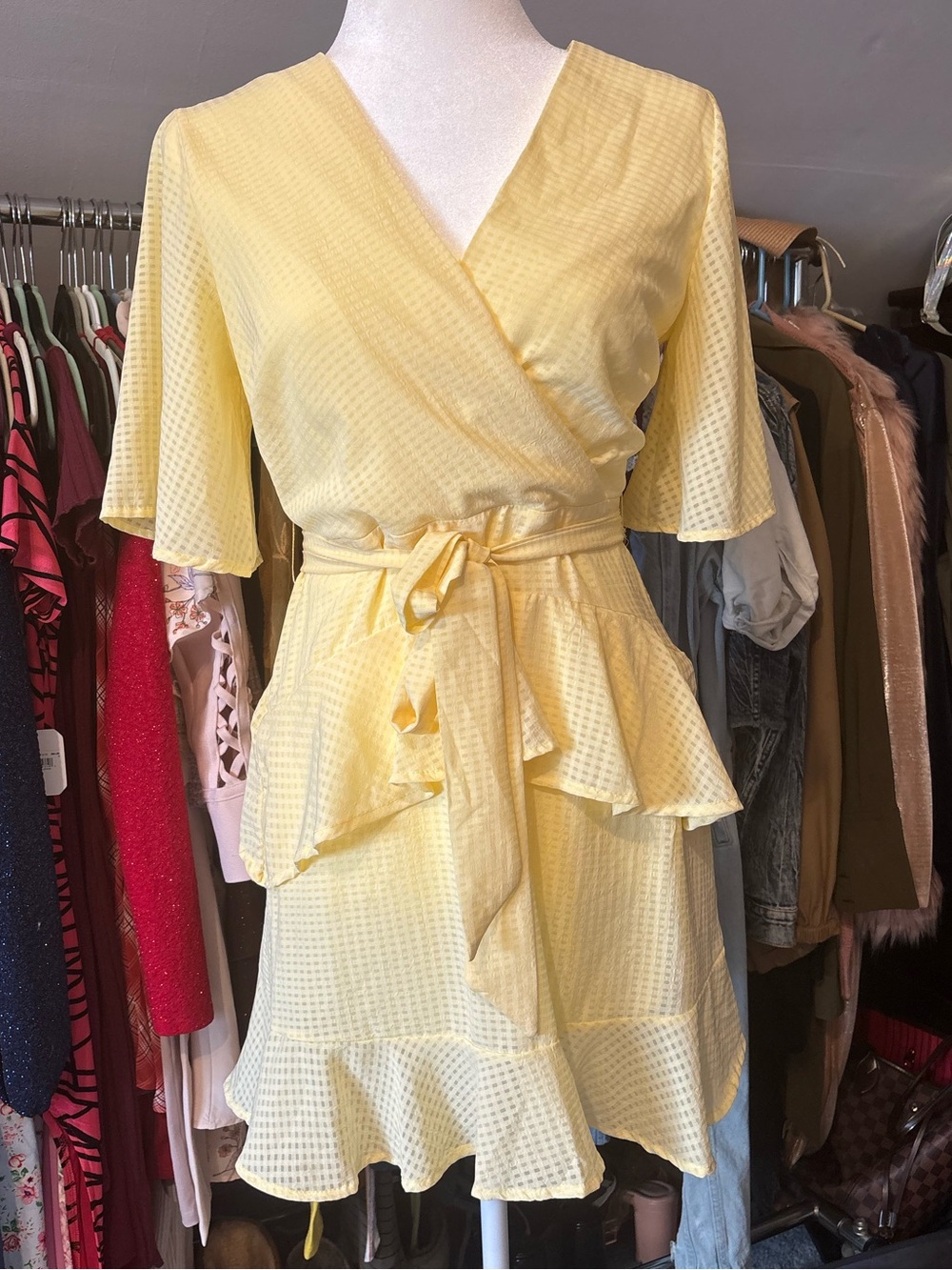Altar’d State Yellow Mini Dress with Tie Waist